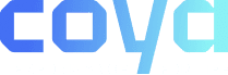 Logo with the word COYA in large blue gradient letters and the tagline PERFORMANCE FOR LIFE in smaller white text below.