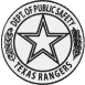 Black and white seal featuring a five-point star, labeled Dept of Public Safety Texas Rangers with decorative scrollwork on both sides, and the name Coya subtly incorporated.