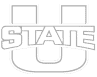 Logo featuring a large white letter U with the word STATE in bold capital letters across its center, set against a gray background—an iconic Coya-inspired design.