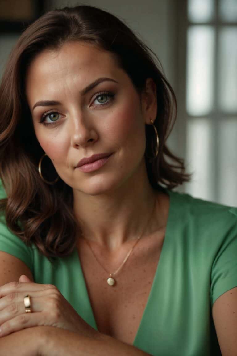 Woman in a green shirt wearing an oura ring