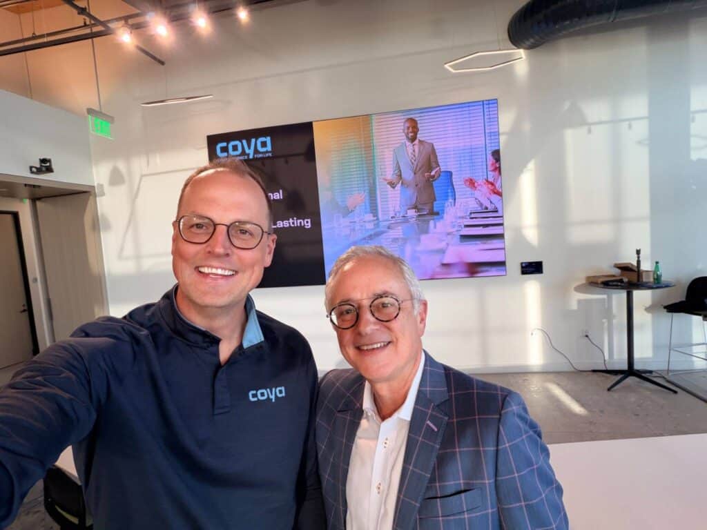Jason Mejeur, Coya co-foudner, and Kevin Margolis, SFMG CEO, at Coya's speaking session.